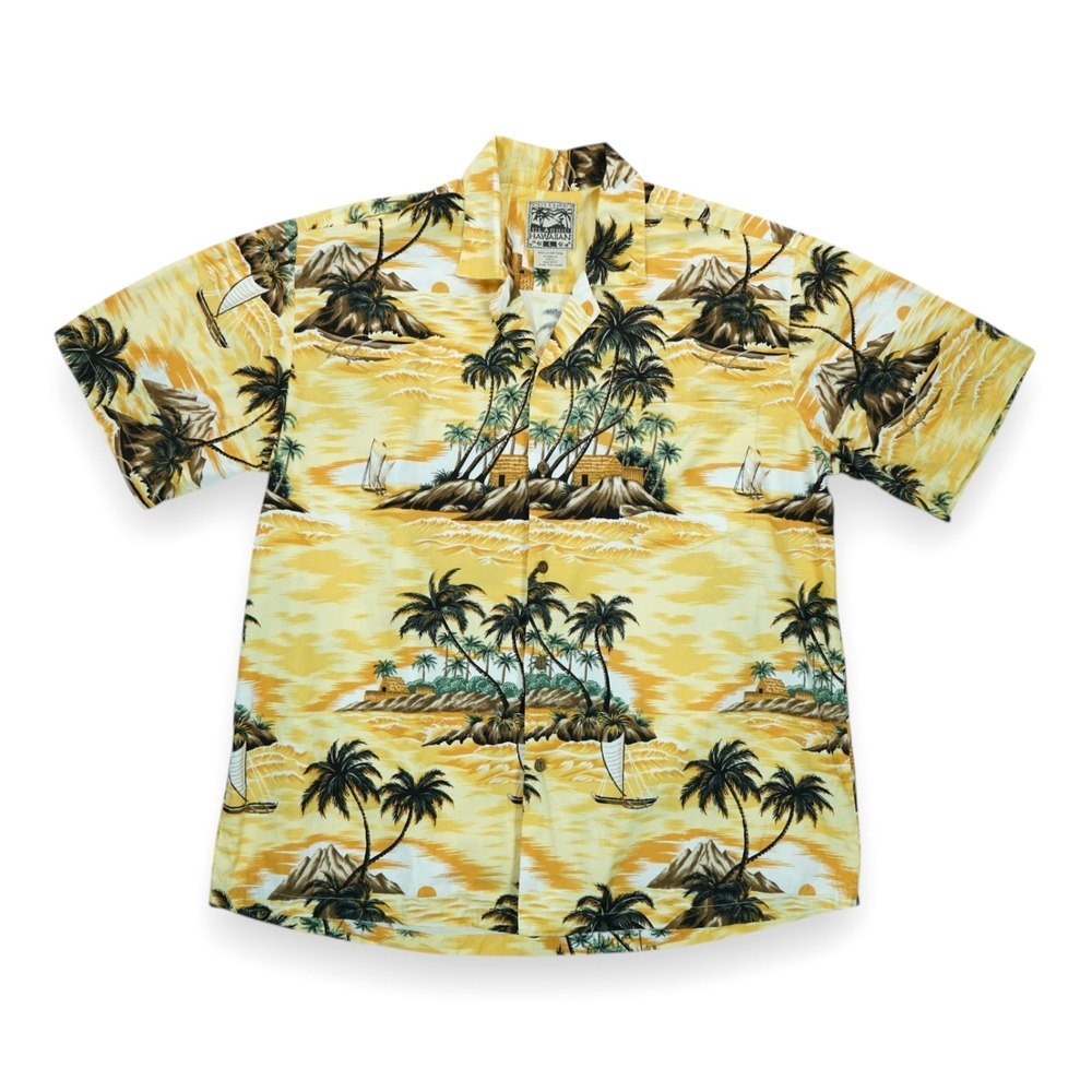 STEVE & BARRY'S Classic Hawaiian Men's Large‎ Short Sleeve Shirt Palms Pattern